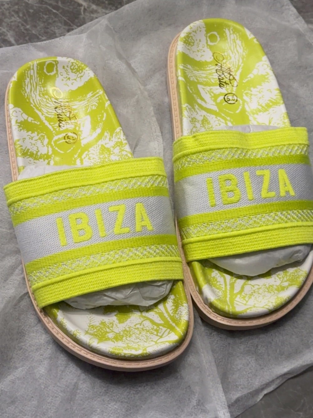 IBIZA Neon Yellow Slide Sandals for Women